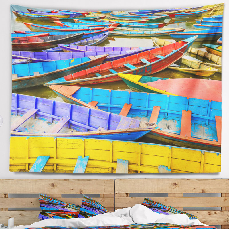 Vieux voiliers colorés dans la tapisserie du lac, H 32 po x l 39 po