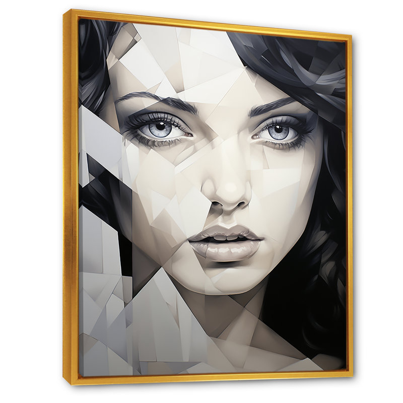 «Black Marble Woman Beauty V - Abstract Portraits», art mural, Cadre flottant doré, 44" H x 34" W