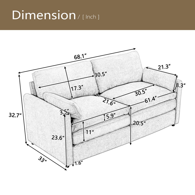 68,1 po Causeuse rembourrée Cozy surdimensionnée Comfy Comfy Cloud Canapé Double, Beige