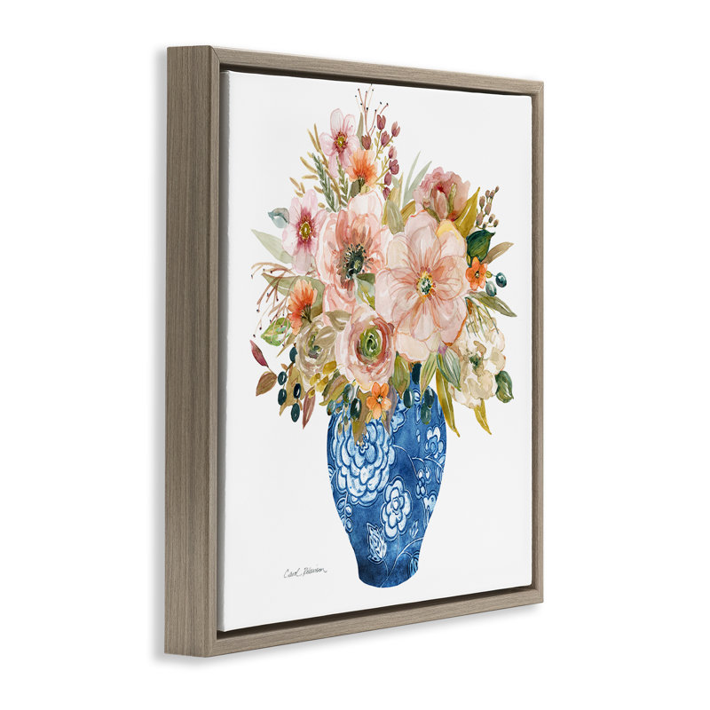 Cadre flottant Sunny Chinoiserie Pink Florals, design par Carol Robinson, Cadre flottant orme Montalcino, H 18 po x l 18 po