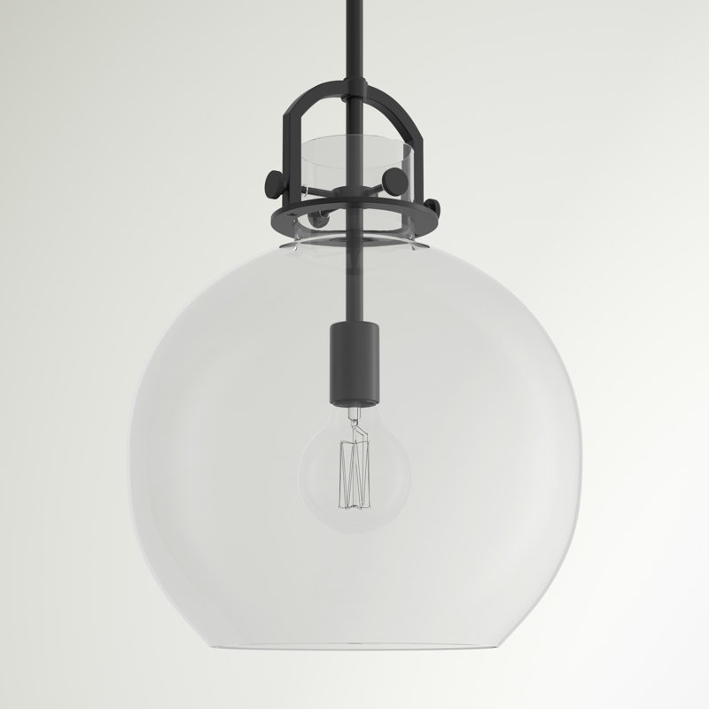 Luminaire suspendu sphère 1 lumière Borgen, Noir mat, H 17 po x l 14 po x P 14 po, DEL