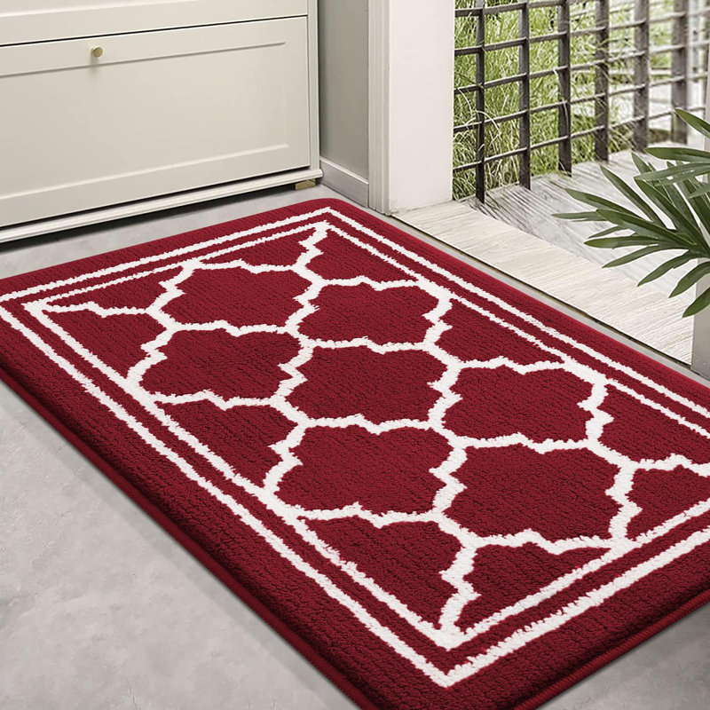 Washable Door Mats Indoor,Non-Slip Low Profile Doormat,80 Cm, Burgundy