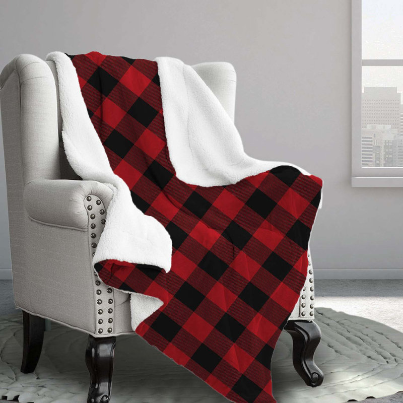 Black And Red Plaid Polyester Comforter, King Comforter + 2 King Pillowcases