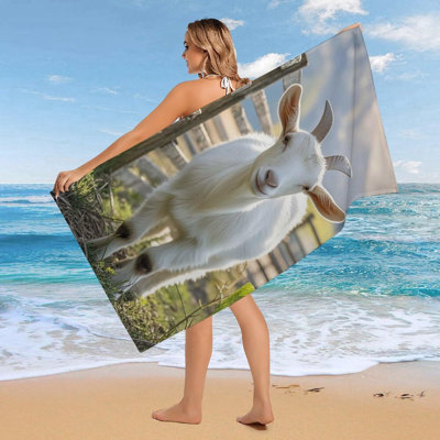 Serviette de plage extra-large en microfibre à séchage rapide, ultra-absorbante, motif chèvre, légère, idéale pour la piscine, le camping et les voyages. Dimensions : 127 x 152 cm.