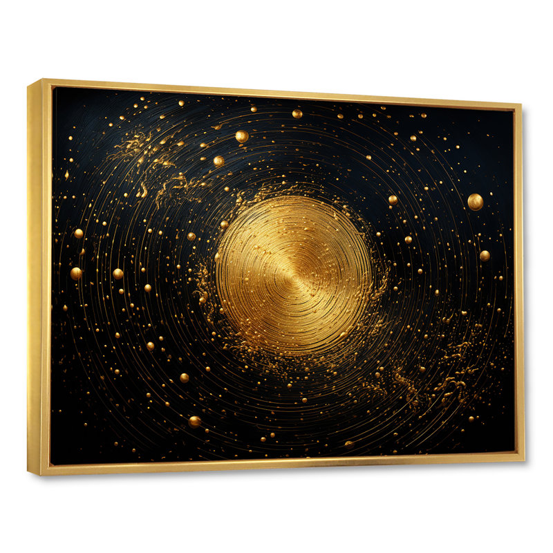 Lune dorée scintillante sur toile, Cadre flottant doré, H 16 po x l 32 po x P 1 po