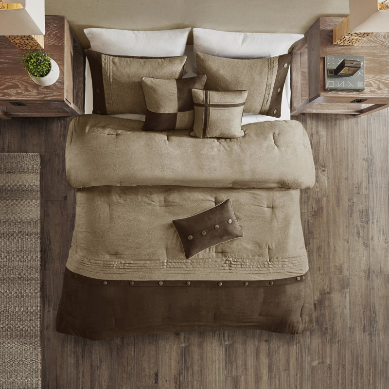 Édredon brun grand format 7 pièces - Faux suède, conception de chalet de chalet avec boutons, Brun