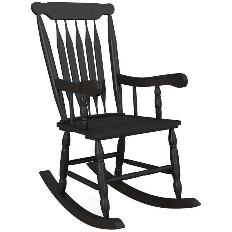 Outsunny Outdoor Wood Rocking Chair, 350 Lbs. Porch Rocker With High Back For Garden, Patio, Balcony, Black