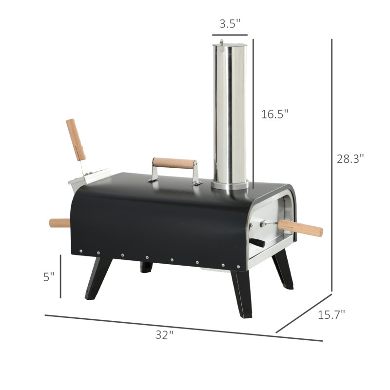 Outsunny Outdoor Pizza Oven With 12" Stone, Peel And Cover, Portable Pellet Wood Fired Pizza Maker With Foldable Legs, Stainless Steel Pizza Grill  Outside, Backyard, Outdoor Kitchen