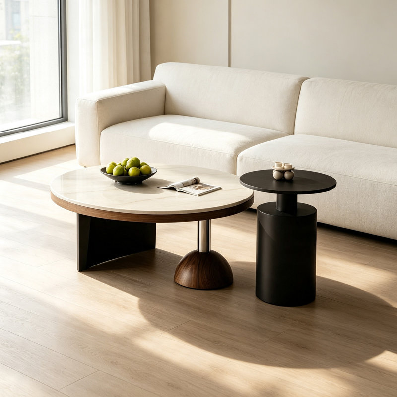Table basse Minimalist, H 12,59 po x l 27,55 po x P 27,55 po, White/Black/Grey, Marbre