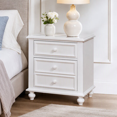 Wooden Nightstand With 2 Drawers, White
