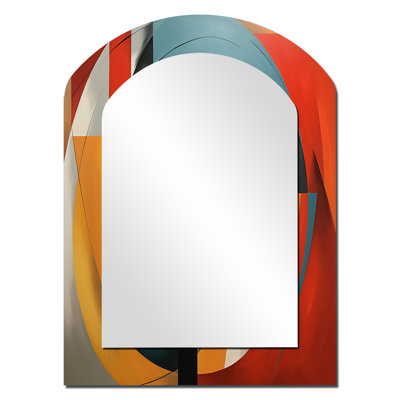 Cubism Geometric Portrait IV - Teal Modern Arch Wall Mirror
