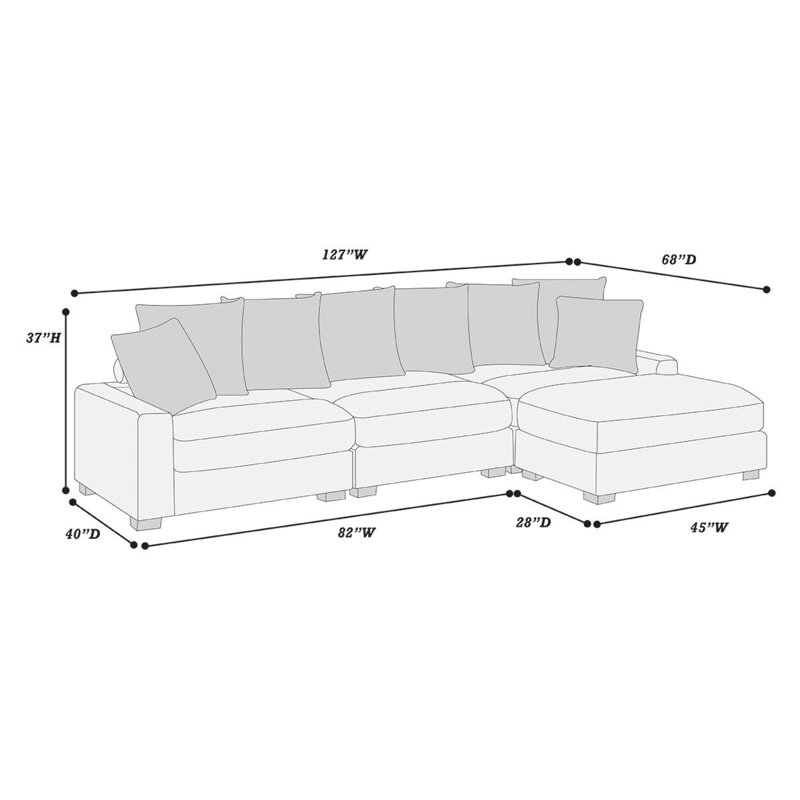 Ensemble modulaire 4 pièces Aileen, Velours côtelé gris foncé