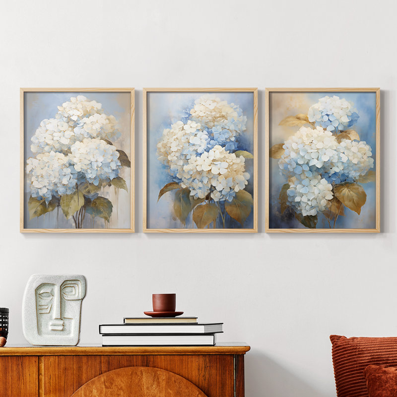 Étude florale, série XL III, ensemble de 3 estampes numériques, prêt à accrocher, Naturel, H 28 po x l 66 po