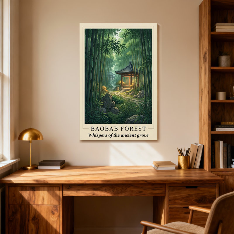 Paysage et nature Bamboo Grove avec pavillon traditionnel, H 40 po x l 28 po
