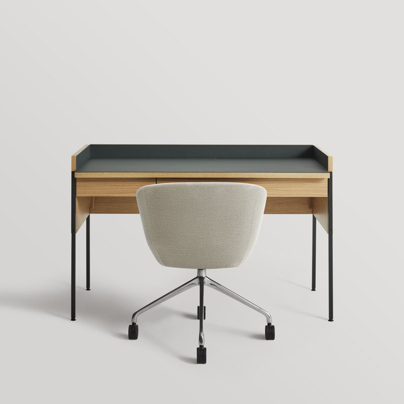 Tabloid Solid Wood Writing Desk, Navy Green/White Oak