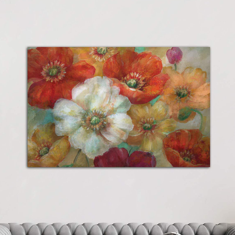 « poppycentric » par nan-reproduction d’art, H 8 po x l 12 po x P 0,75 po, Toile tendue