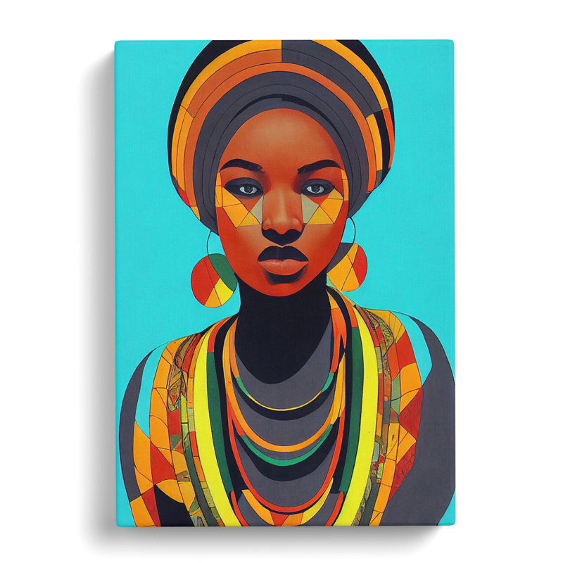 African Woman Geometric Vol.3 - Wrapped Canvas, 50cm H x 35cm W x 3cm D