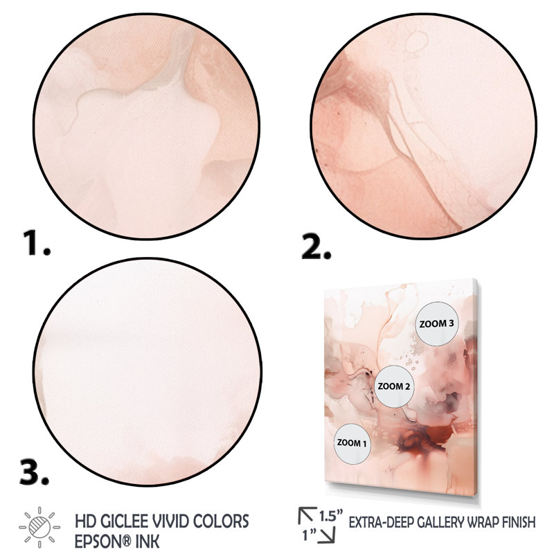 Marbre rose délicat abstrait II - impressions sur toile abstraites, H 44 po x l 34 po x P 1,5 po, Cadre flottant doré