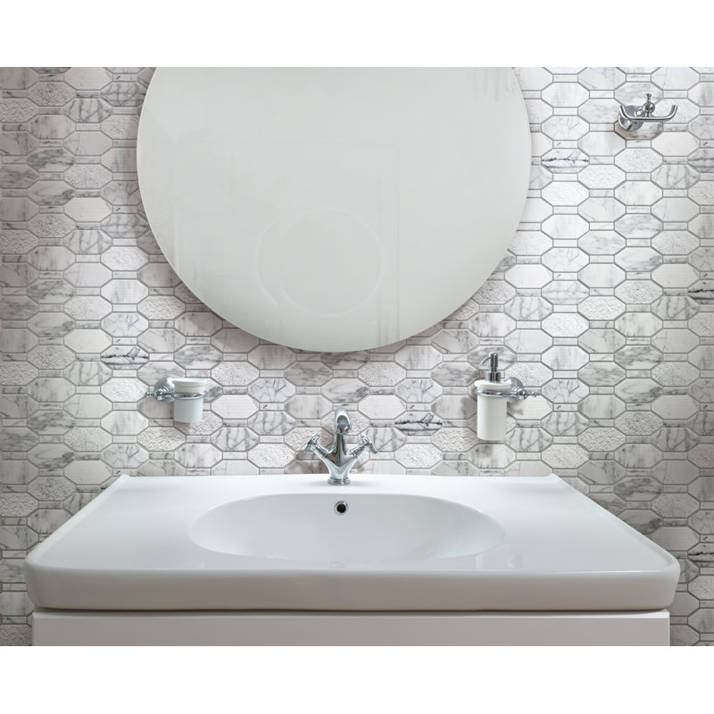 Marble Honeycomb Mosaic Wall & Floor Tile, White/Gray