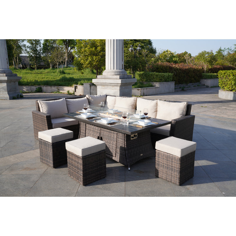 Gessell Wicker 6 - Person Patio Conversation Set with Cushions