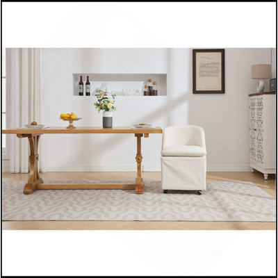 Ensemble de 2 chaises de salle à manger en chenille avec roues universelles, beige