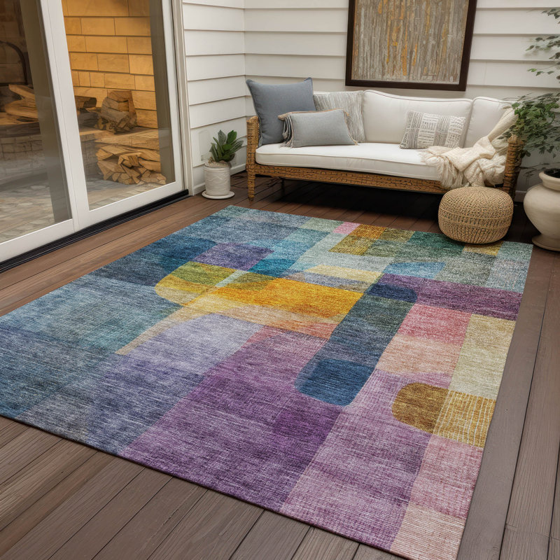 Tapis d'intérieur / extérieur bleu lavable Kyra , 5' x 7'6"