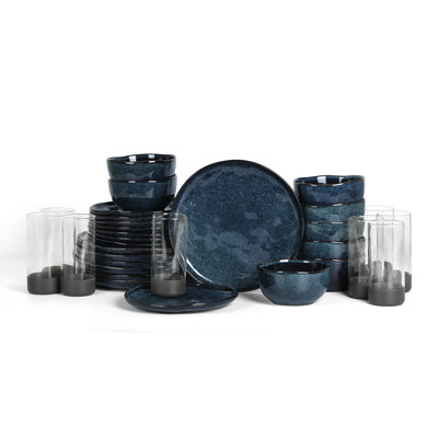 Stone Lain Mirella 32-Piece Dinnerware Set Stoneware, Borosilicate Glass