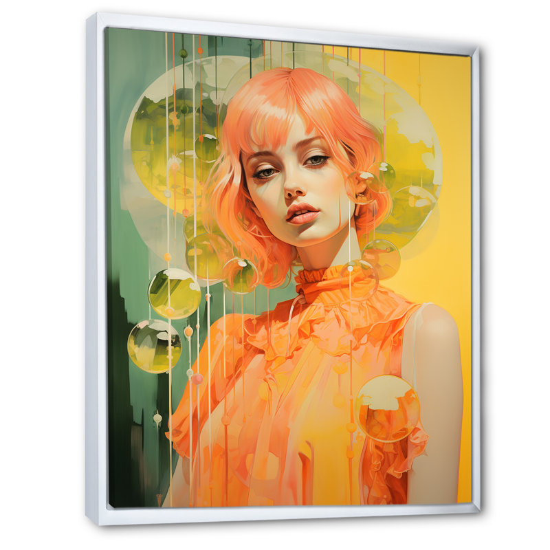 «Vintage Woman Portrait Iconic», impression sur toile, Cadre flottant blanc, H 44 po x l 34 po x P 1,5 po