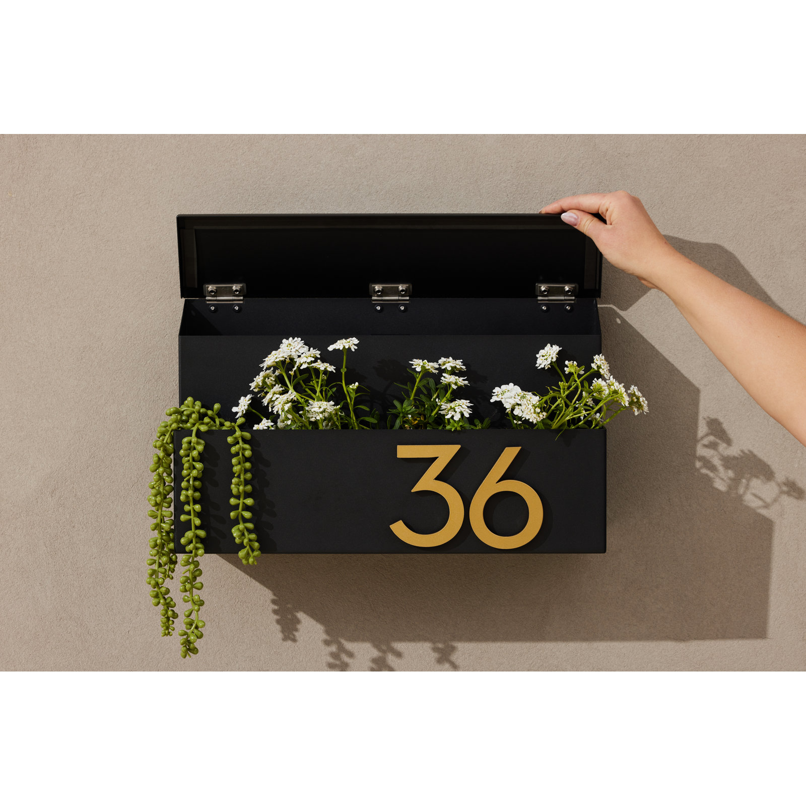 The Garden Wall Mounted Steel Mailbox, Black, Yes, Brass