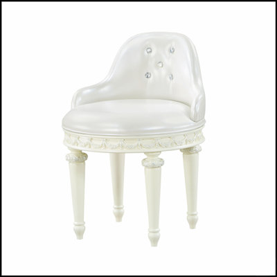 Fauteuil de coiffeuse pivotant à finition ivoire Dorothy avec garniture ornementale et pieds fuselés tournés pour une assise élégante