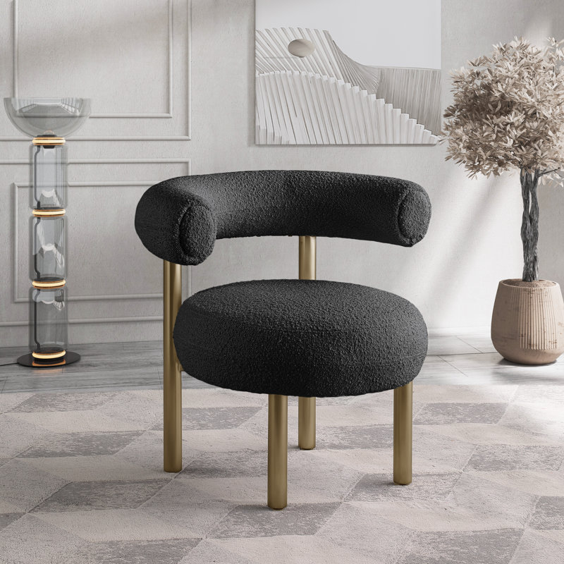 Fauteuil d'appoint Bordeaux Boucle, Tissu bouclé noir, Laiton