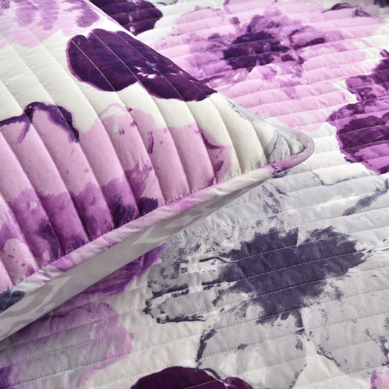 Leah Reversible Quilt Set, Full/Queen Quilt + 2 Shams, Gray/Purple
