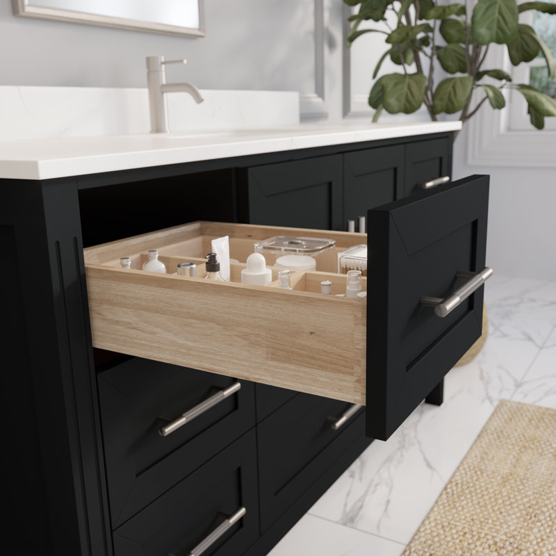 Houston Espresso 72" W x 22" D Double Sink Bathroom Vanity with Power Bar & Drawer Organizer, Diamond Quartz Top, Undermount Ceramic Sink, Solid Birch Hardwood, Pre-Assembled