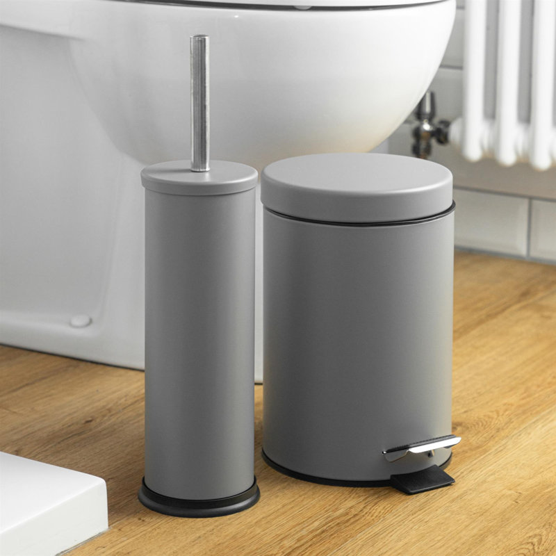 Harbour HousewaresRound Bathroom Bin & Toilet Brush Set - 3L, Grey