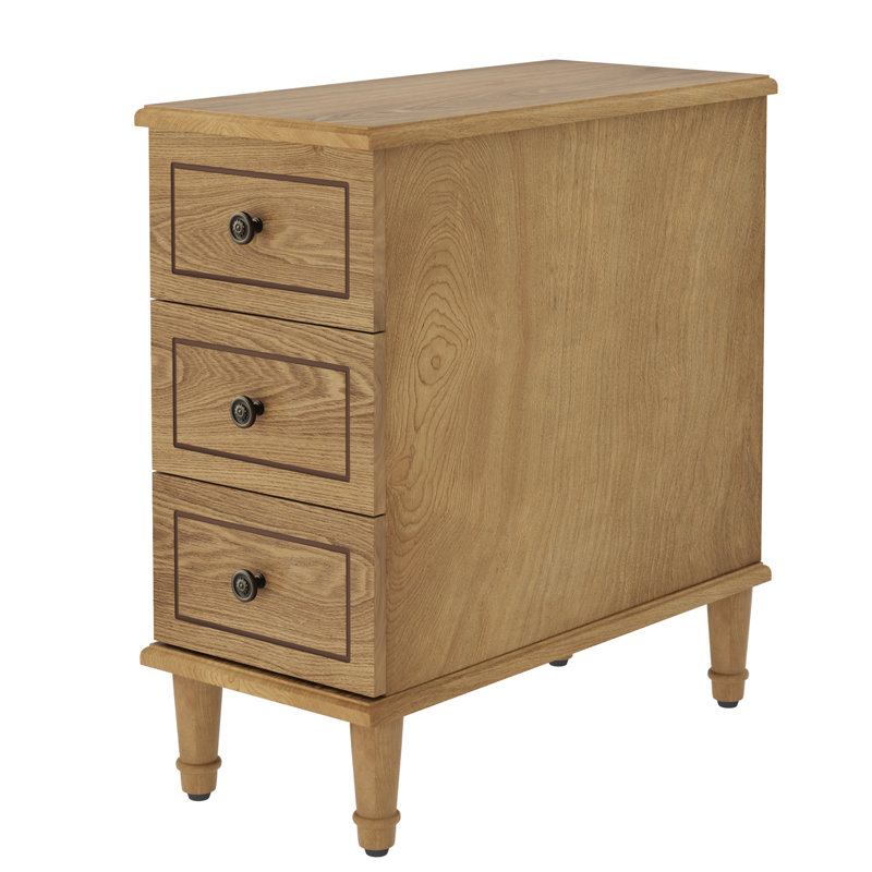 Table de bout à 3 tiroirs Cebollero, Bois naturel
