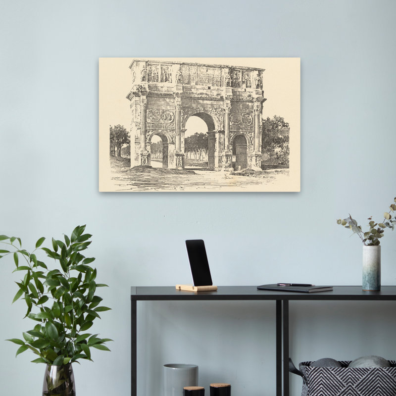 L'arche de Constantin - Arch Architechture, dessin d'art éphémère, H 16 po x l 24 po