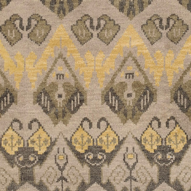 Nesika Hand Knotted Wool/Cotton Ikat Rug in Brown/Gold/Beige, Runner 2'3" x 8'