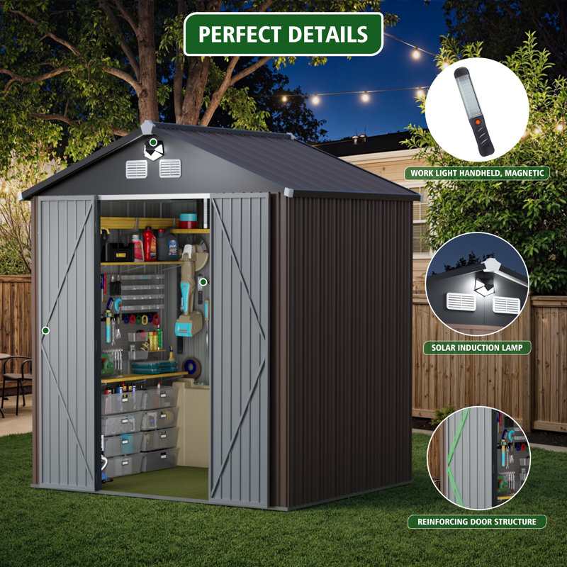 8 ft. W x 6 ft. D Outdoor Metal Tool Storage Shed with Led Light & Air Vents, 72.64" H x 70.47" W x 99.61" D