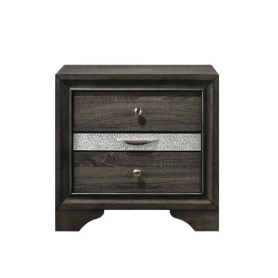 Gray Nightstand For Bedroom - 2 Drawers And 1 Jewelry Storage Tray, Textured, Compact Design Drawer Nightstand, With Lock