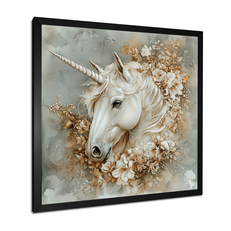 «Magical Unicorn Portrait» - impression d'art mural licornes, Reproduction encadrée d'une seule photo sans pass, Noir