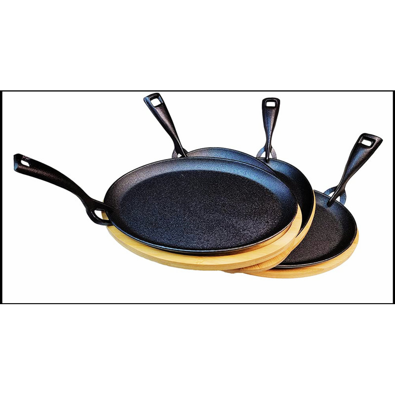 Ensemble de casseroles en fonte avec plateau en bambou et poignée résistante à la chaleur pour des repas parfaitement cuits