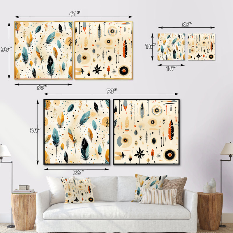 Tiffannee - Ensemble de 2 collages carrés botaniques abstraits, Cadre flottant noir, H 16 po x l 33 po