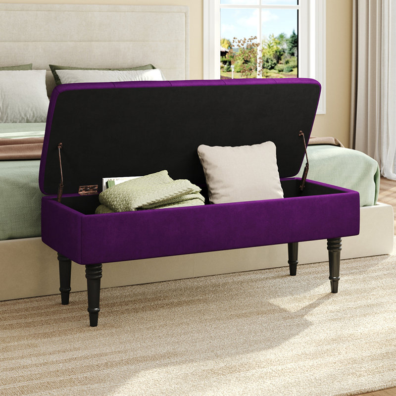 Peyton Upholstered Storage Bench, Dark Purple