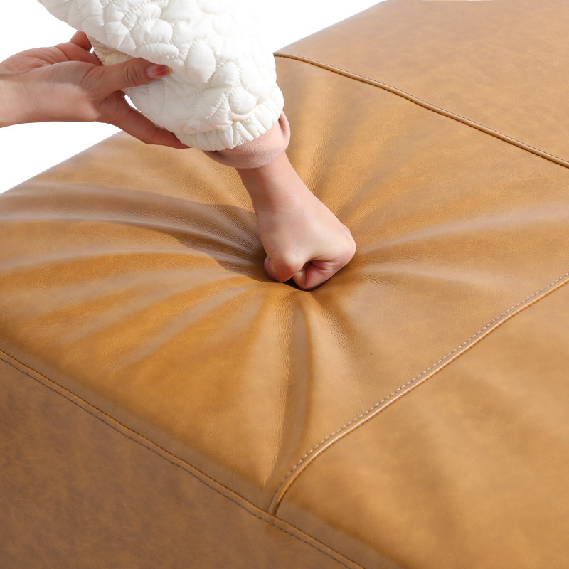Hustle 89Cm Wide Genuine Leather Rectangle Footstool Ottoman, Brown