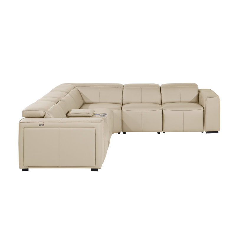 Top Grain Italian Leather 6-Piece L-Shaped Modular Power Reclining Sectional With 3 Power Recliners & Power Headrests