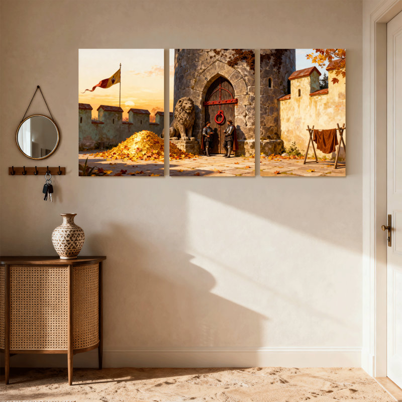 Scène d'automne de style Mid-Century avec ensemble de 3 impressions sur toile, H 18 po x l 36 po