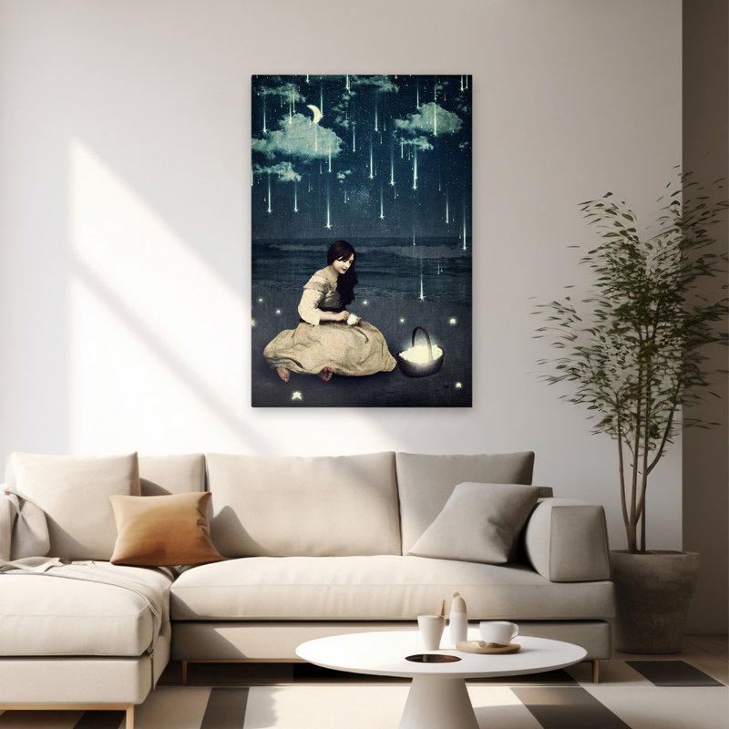 A Basket Of Wishes - Art céleste, surréalisme urbain et pop figuratif, H 60 po x l 40 po