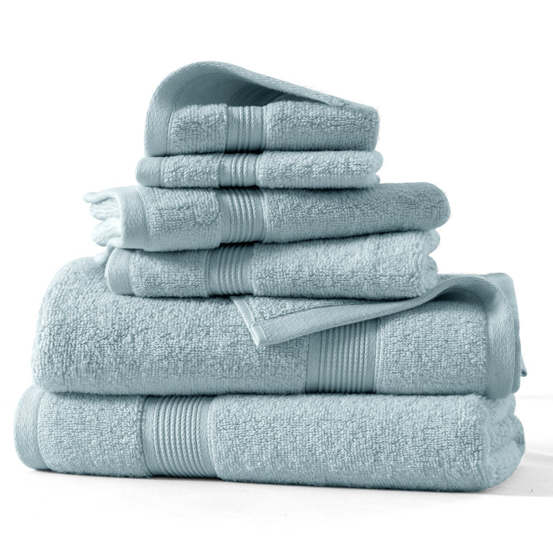 Lux Decor 6-Piece 100% Cotton Towel Set, 2 Bath Towels, 2 Hand Towels, 2 Wash Towels, Ultra Soft, Blue