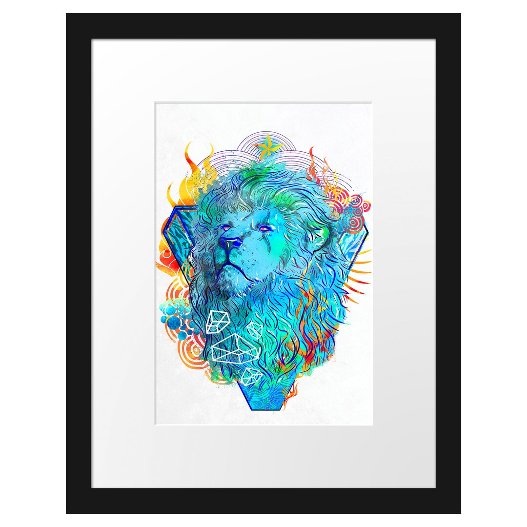 Gerahmtes Poster Lion Fire White