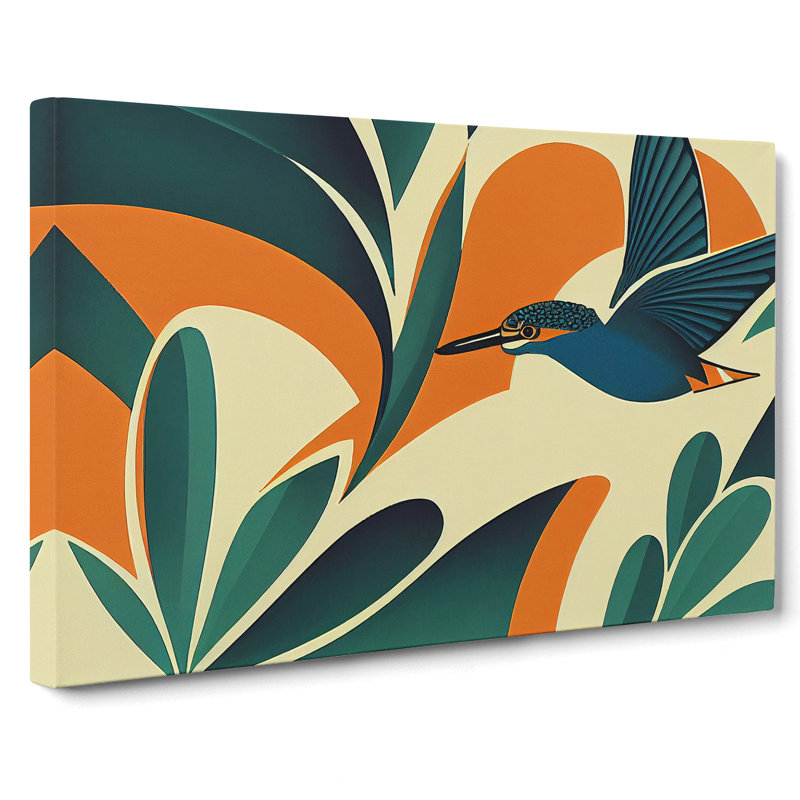 Deco Kingfisher Bird - Wrapped Canvas, 40cm H x 60cm W x 3cm D